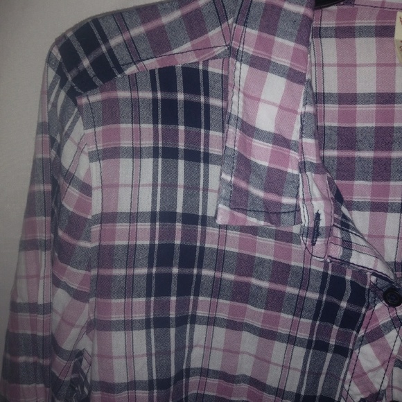 FG L Plaid Cotton Pink Purple Shirt Top - Picture 3 of 4